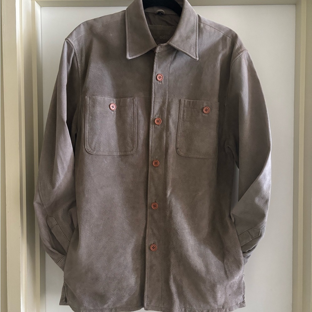 Men's suede Taupe Shirt Jacket with Button Details